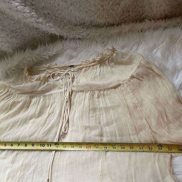 Free People sheer beige long sleeves blouse with gold sequins cuffs size Medium - Picture 8 of 15